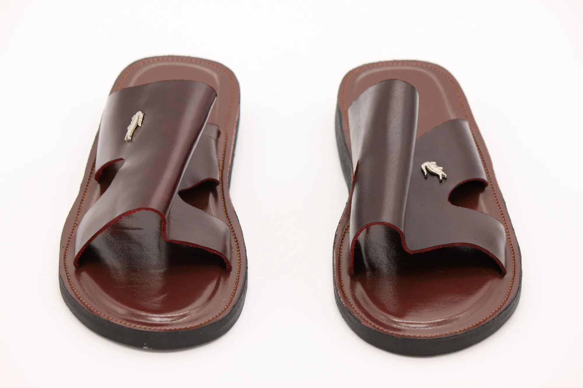 Brown Leather Slide Sandals