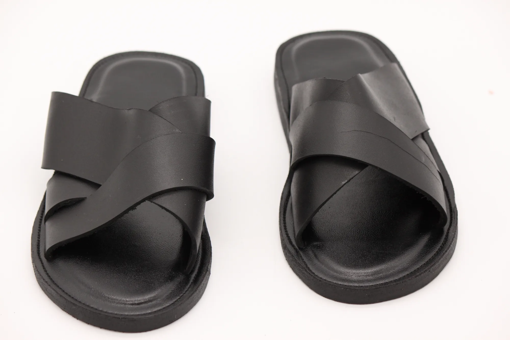 Black Cross-Strap Slide Sandals