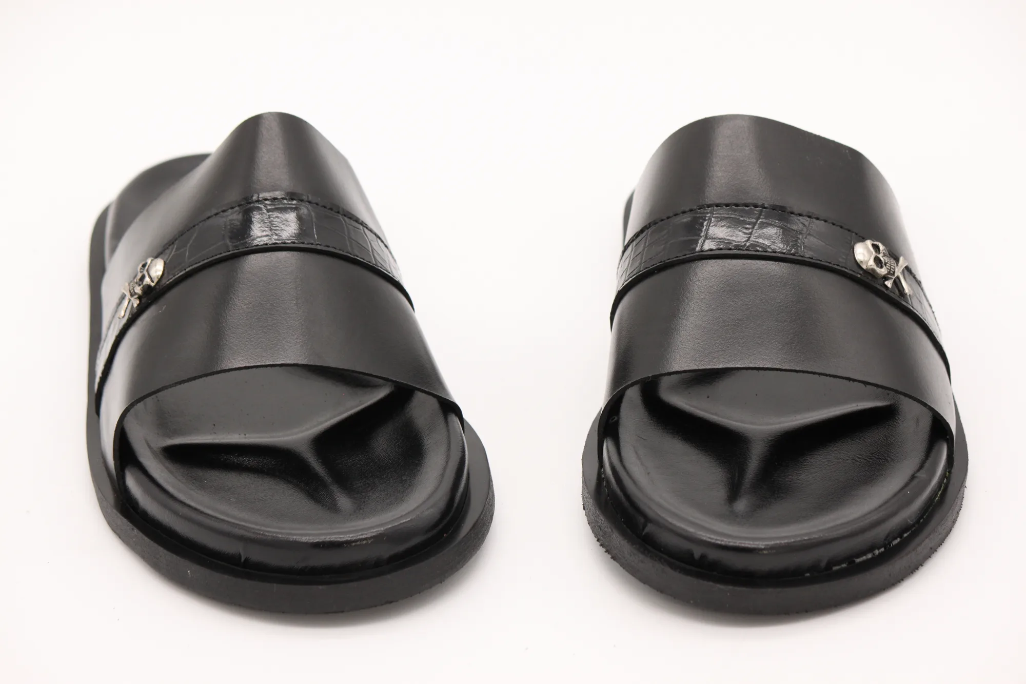 Black Slide Sandals with Skull Detail