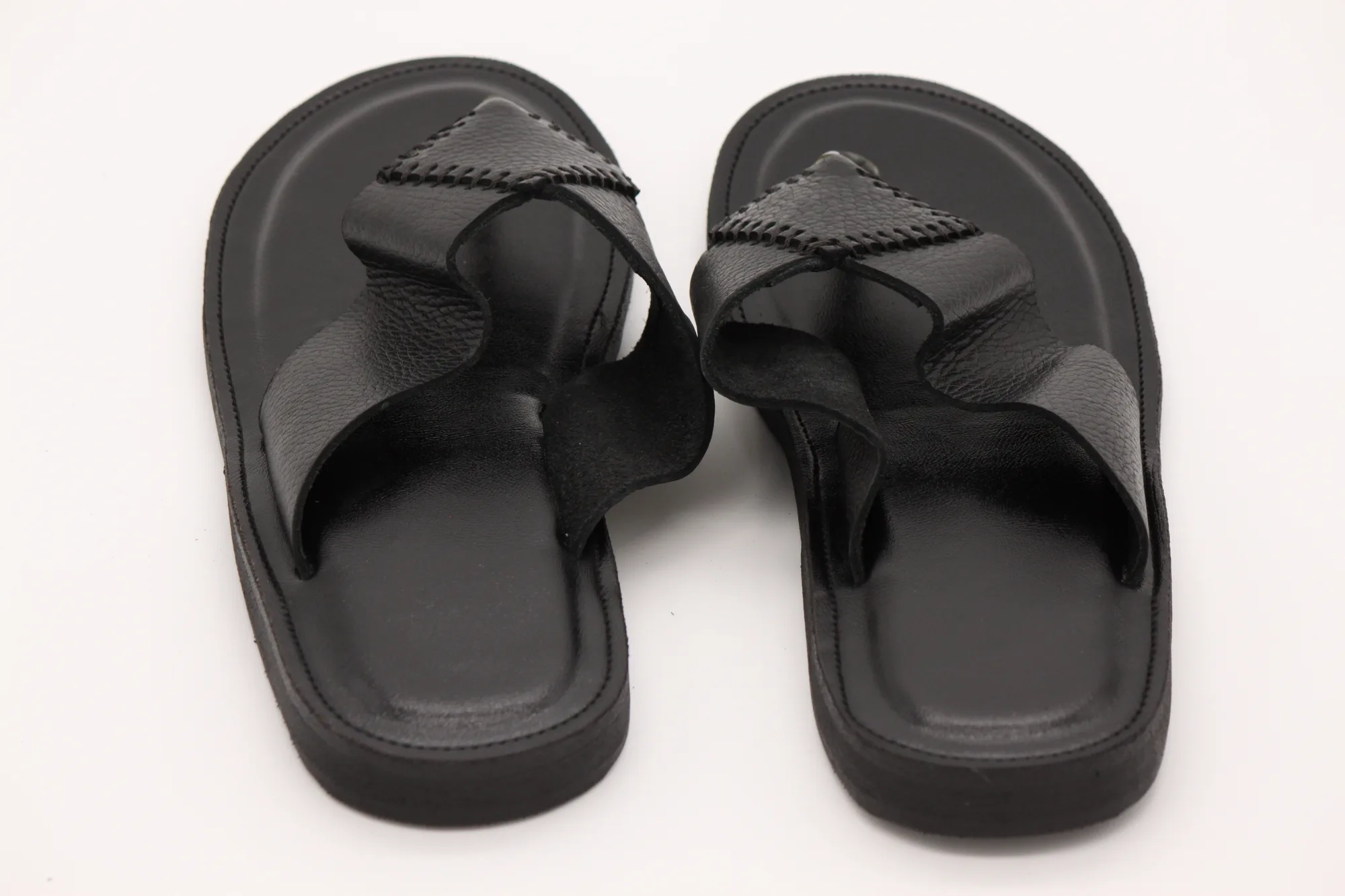 Black Leather Slide Sandals