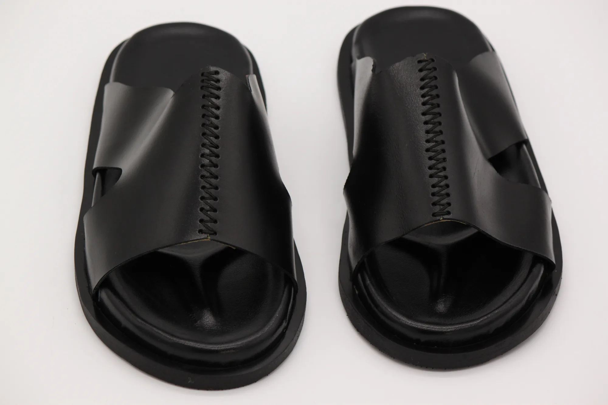 Black Leather Slide Sandals