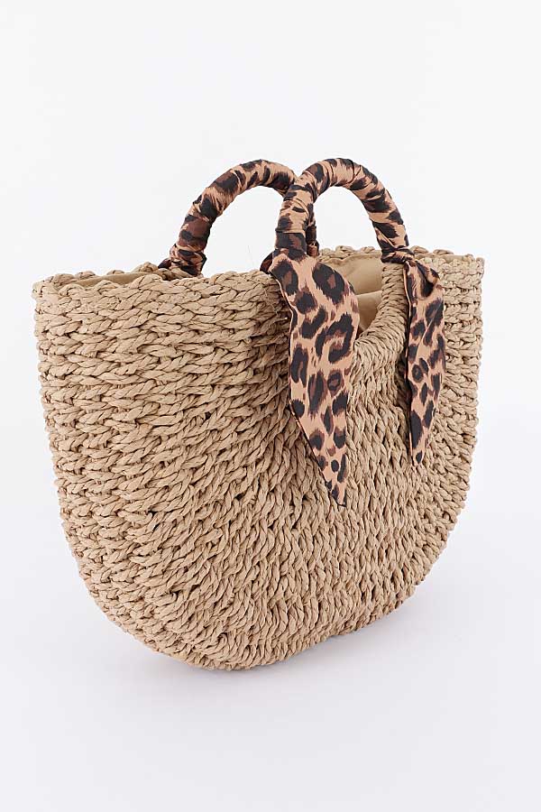 Scarf Decor Woven Straw Tote Bag