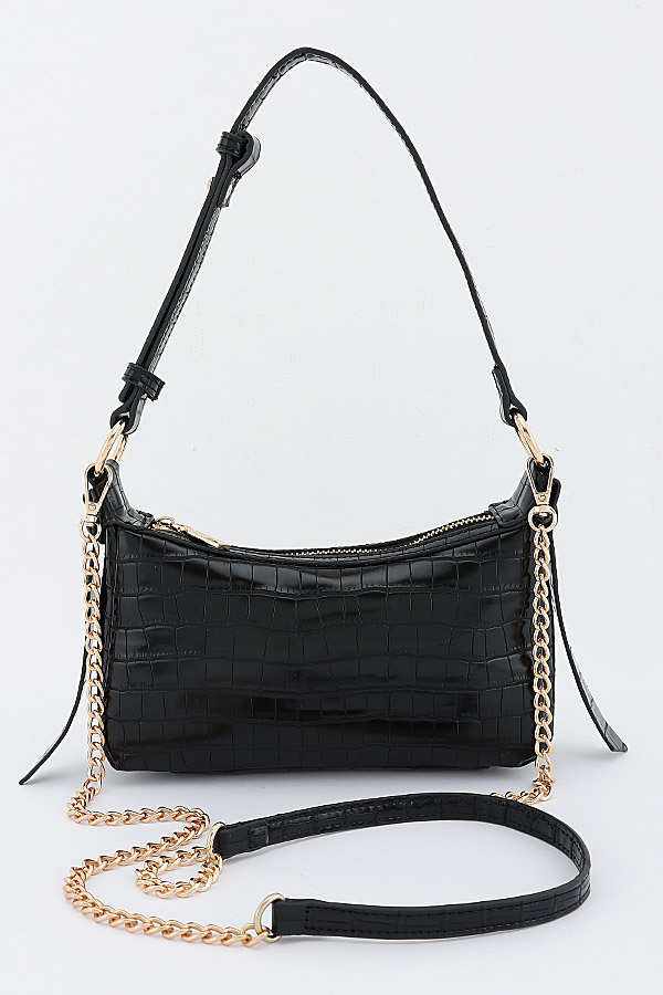 Faux Croc Leather Shoulder Bag