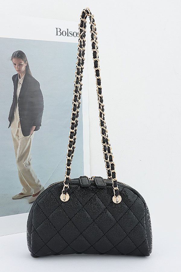 Vegan Leather Quilted Chain Shoulder Bag