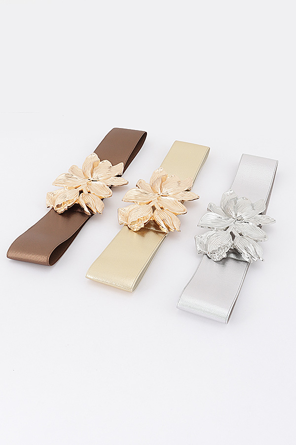 Floral Metal Buckle Stretch Waist Belt