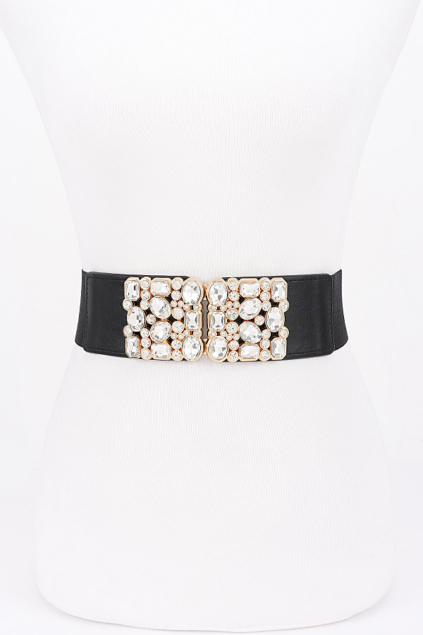Crystal Cluster Buckle Elastic Waist Belt