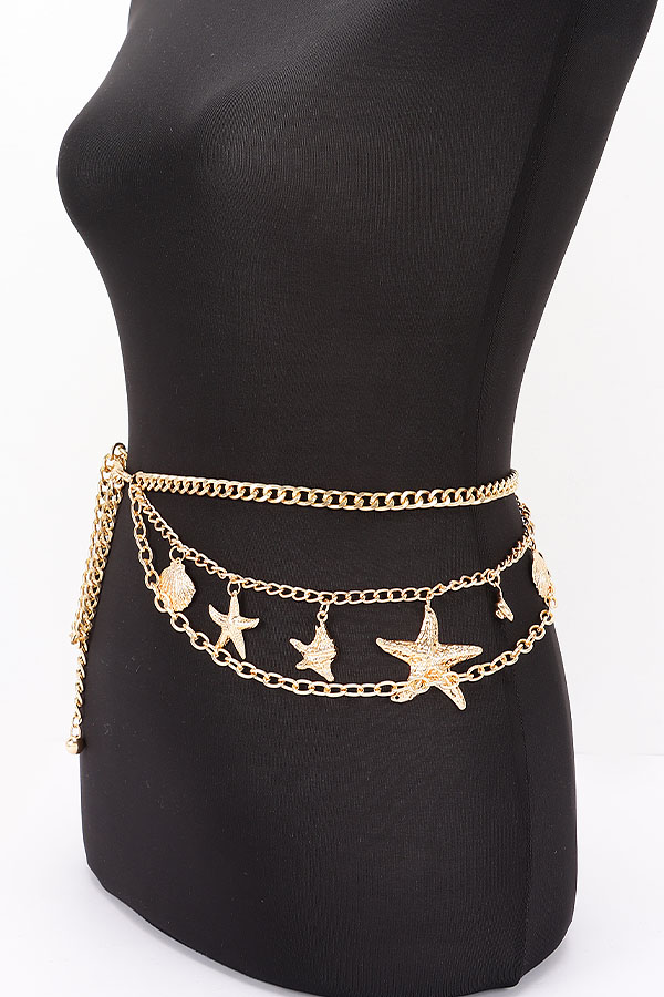 Seashell Starfish Layered Chain Belt