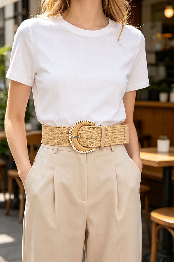 Faux Straw Stretch Belt