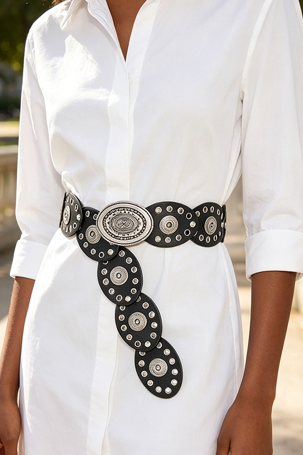 Faux Leather Oval Shape Vintage Belt