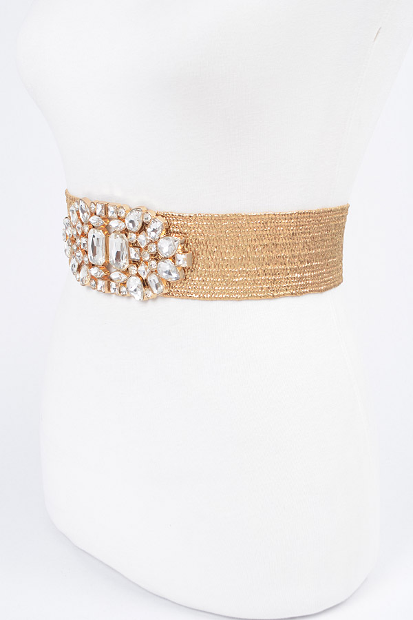 Multi Stone Metallic Straw Stretch Plus Size Belt